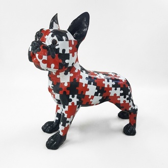Abstract decorative sculpture designed as gloss bulldog figure in mosaic 190cm