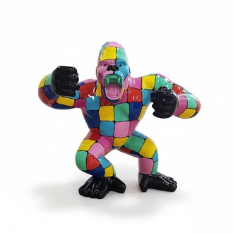 Decorative sculpture designed as a gloss shouting gorilla in colorful square patterns 120x40cm