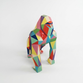 Decorative sculpture designed as a geometric gorilla in colorful rhombuses patterns 128x78cm