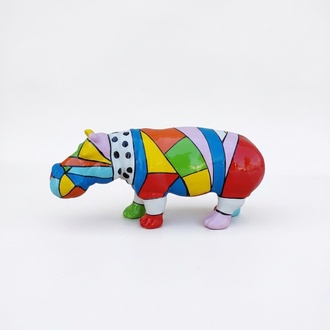 Decorative sculpture designed as a gloss hippopotamus in colorful patterns 32x72cm