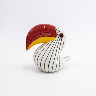 Decorative sculpture designed as a gloss white toucan with black stripes & red yellow beak 65cm