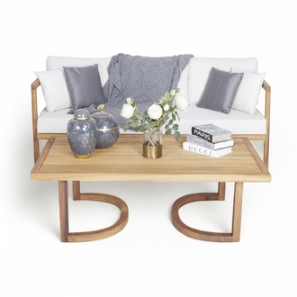 Modern Sofa 3 Seater Stylish Garden Furniture Set Coffee Table Wooden Seating Furniture