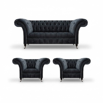 Modern Sofa Set 3-piece Gray Chesterfield Luxury Sofa Suite Living Room