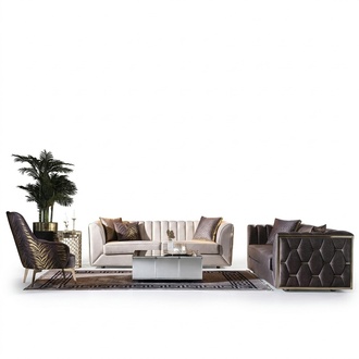 Modern stainless steel sofas coffee table three seater armchair living room furniture