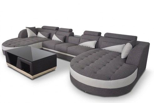 Modern textile sofa + USB connection + coffee table corner living area in U shape