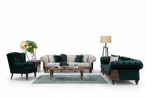 Modern two-coloured Chesterfield sofa set 3+3+1 seater luxury furniture