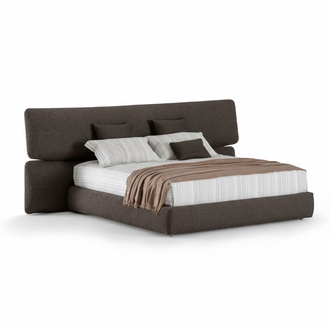 Modern Upholstered Bed Fabric Luxury Black Double Bed Extra High Headboard Design