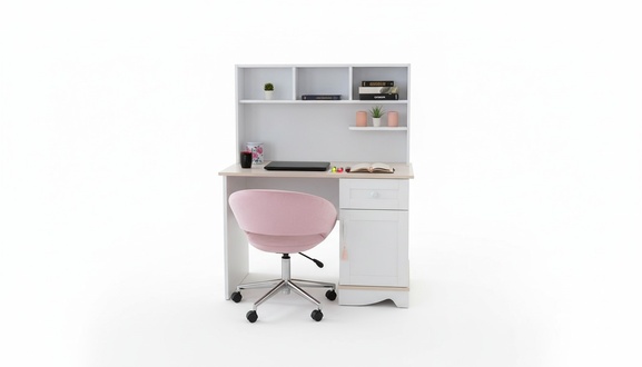 Modern white children\'s room furniture Sturdy wooden desk Elegant shelf
