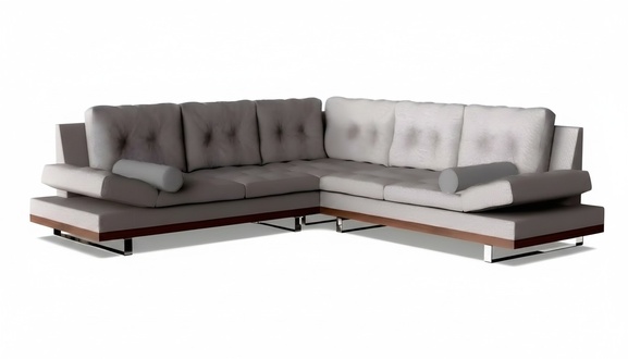 Modern white fabric corner sofa with wooden frame.