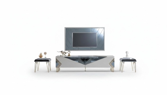 Modern white living room set designer TV sideboard luxury TV frame