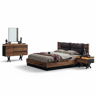 Modern wooden bedroom set designer double bed bedside table 5 pcs