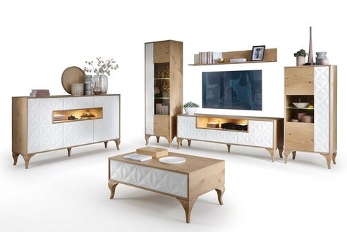 Modern wooden furniture TV lowboard living room showcase complete set living wall 6-piece