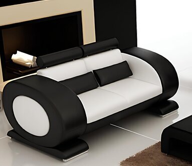 2-seater leather sofa with footstool – Modern design sofa set R7004D On Stock