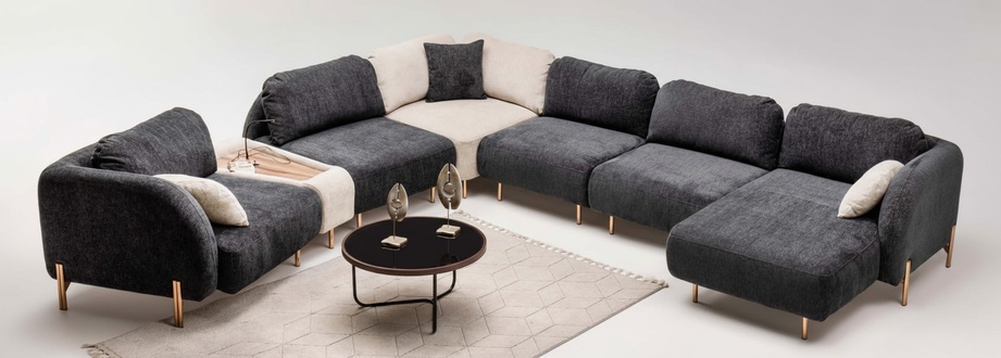 Modular sectional sofa corner sofa U shape Counch grey ottoman fabric sofa