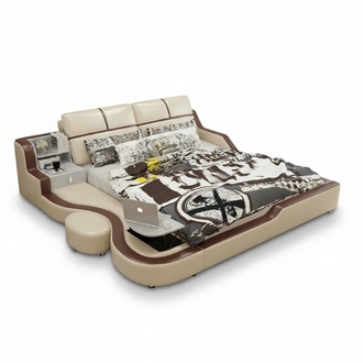 Multifunctional bed luxury design beige beds double shelf 180x200cm