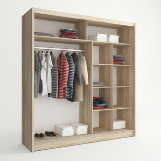 Designer wardrobe made of real MDF frame with 2-sliding drawers & massive mirror 200cm