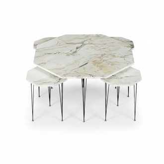 Multicolored wooden coffee table with side tables in modern style