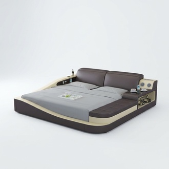 Multifunctional bed with Bluetooth speakers, luxury design, leather beds, hotel double, new.