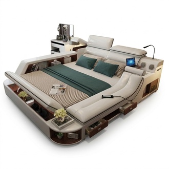 Multifunction Luxury Bed 180x200 Bed Leather Beds Bedroom Lounger Shelves New