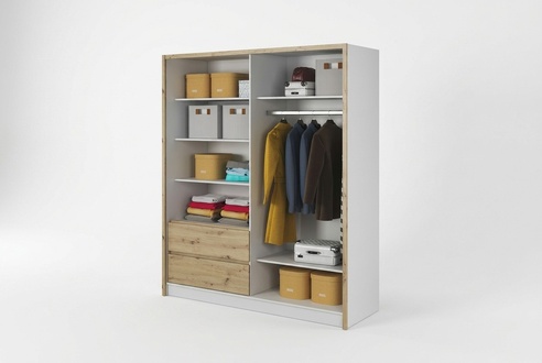 Designer massive wardrobe in modern style made of MDF with 2-sliding drawers & 2-swing doors 180cm