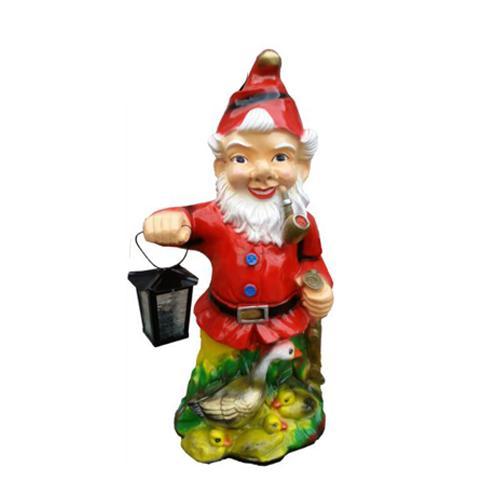Decorative colorful figure designed as a dwarf with lamp & duck 62cm N15