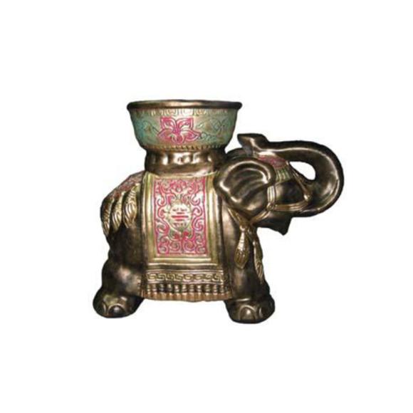 Decorative sculpture designed as a golden buddhist elephant with a bowl 43cm N18