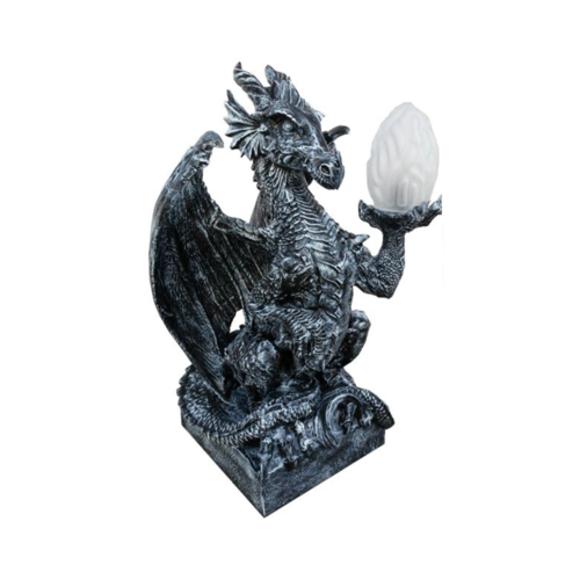 Decorative light sculpture designed as a dark grey colored dragon holding a lamp 75cm WG2020 N2