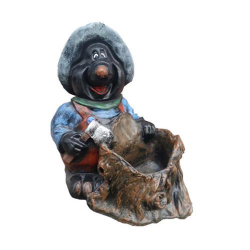 Decorative sculpture designed as an original colored mole gardener with a pillar 44cm