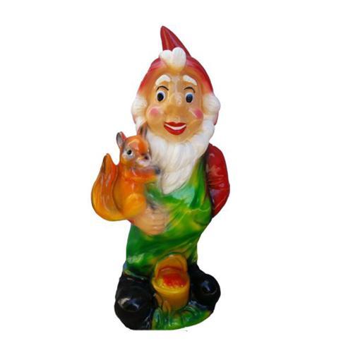 Colorful gloss decorative figure designed as a dwarf holding a squirrel 37cm N40
