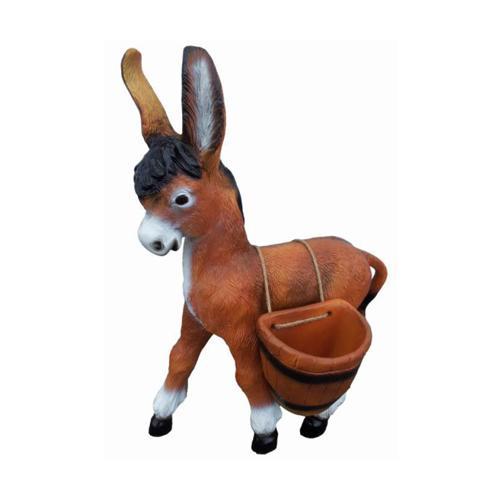 Decorative sculpture designed as a standing brown donkey with massive ears & buckets 60cm