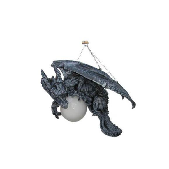 Decorative light figure designed as a dark grey colored suspension dragon holding a lamp 34cm N64