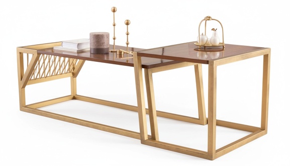 Coffee table made of walnut veneer with shelf 120x50 50x50
