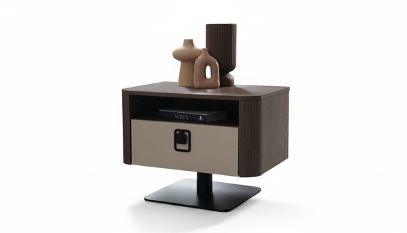Wooden nightstands in brown, elegant style, timeless design.