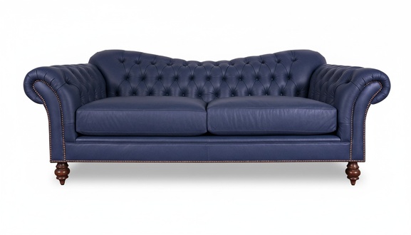 Luxurious Chesterfield Sofa 3-Seater Blue Faux Leather Upholstery Amazing Design New