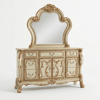 Noble Commode Buffet Commodes Cupboard + Mirror Baroque Rococo Sideboard Wood New