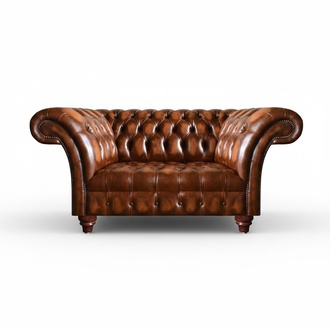 Noble Chesterfield Brown Leather Three Seater Living Room Sofa New