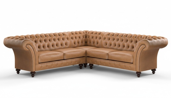 Chesterfield Classic Corner Sofa L-Shaped Premium Faux Leather Brown With Cushions New