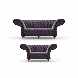 Noble Chesterfield purple living room sofas upholstered seating furniture with a wooden frame.