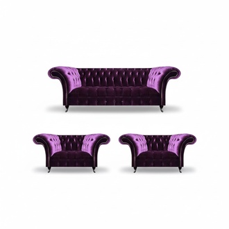 Noble Chesterfield Purple Set Designer Sofas Living Room Couches 3-piece