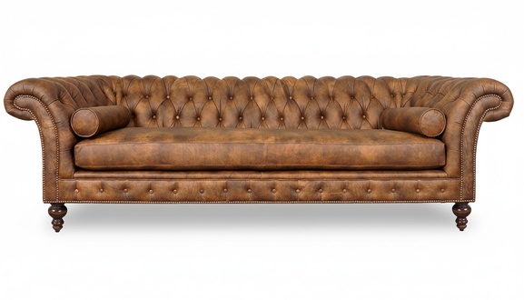 Luxurious Chesterfield Sofa Classic 3-Seater Padded Brown Faux Leather Upholstery Comfortable with Cushions New