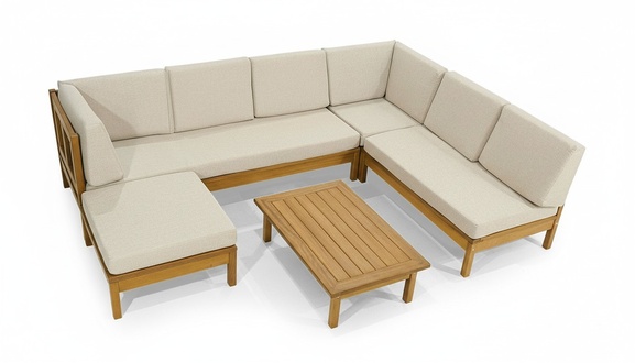 Noble garden furniture designer U-shaped corner sofa wooden coffee table stool 3-piece set