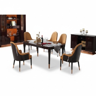 Precious wood table set 7pcs living dining room 6x armchairs chair seat cushions