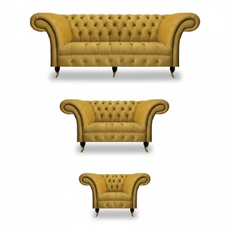 Noble Yellow Chesterfield Upholstered Furniture Textile Sofa 3-piece Set