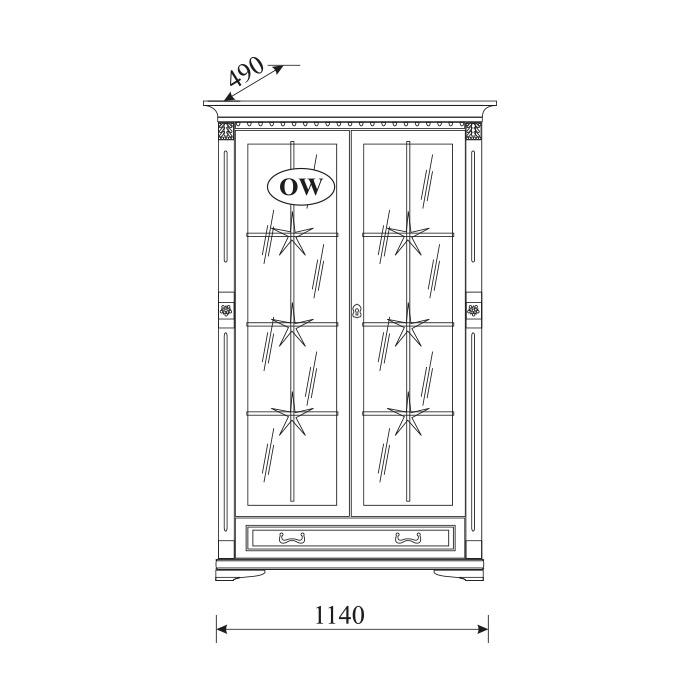 Living room classic wooden showcase with swing doors & a drawer model - OW2A