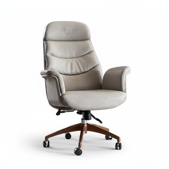 Office Chair Beige Leather Stainless Steel Workroom Office Furniture Luxury Furnishing New