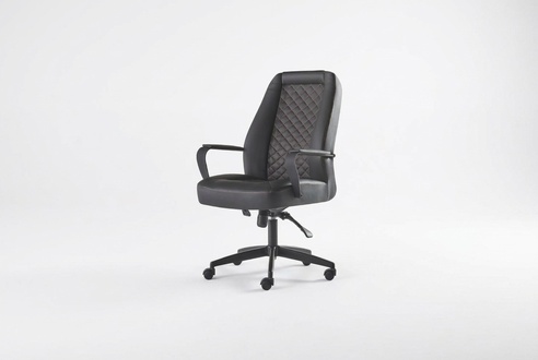 Black Office Chair Swivel Chair Modern Home Office with Wheels Leather Armchair