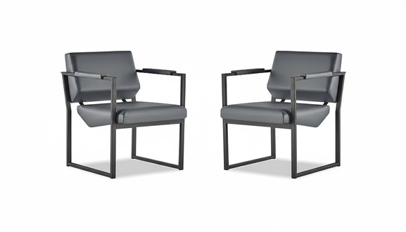 Office Chair Set Armchair Black Lounge Chair Modern 1-Seater Leather Stainless Steel