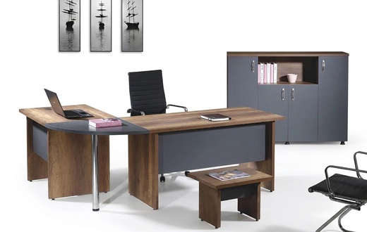 Office Computer desk Office furniture desk 3-piece wooden set Grey
