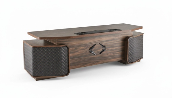 Office desk drawers study rectangular brown black modern wood