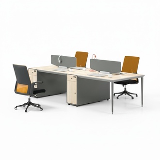 Office Desk Large Work Table Desk for 4 People Wood Gray